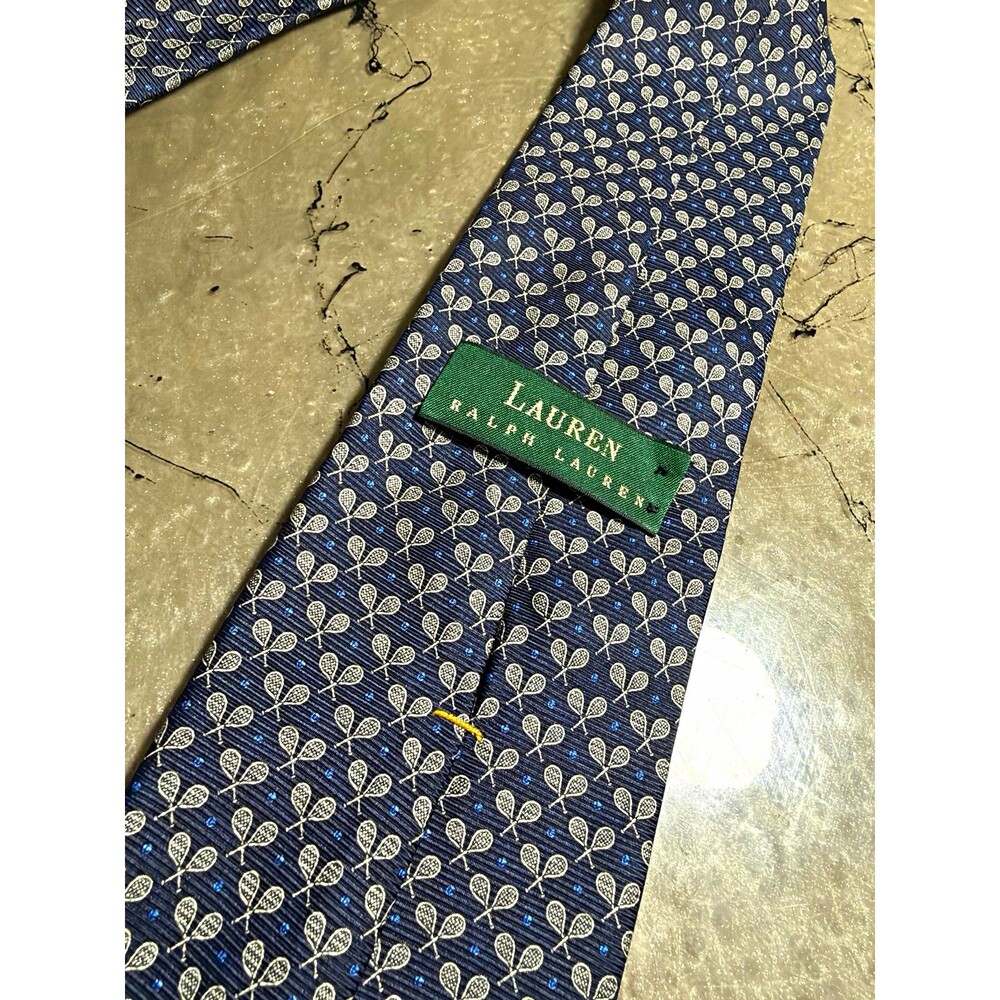 Ralph Lauren Woven Silk Tie Blue/White Tennis Geometric Logo